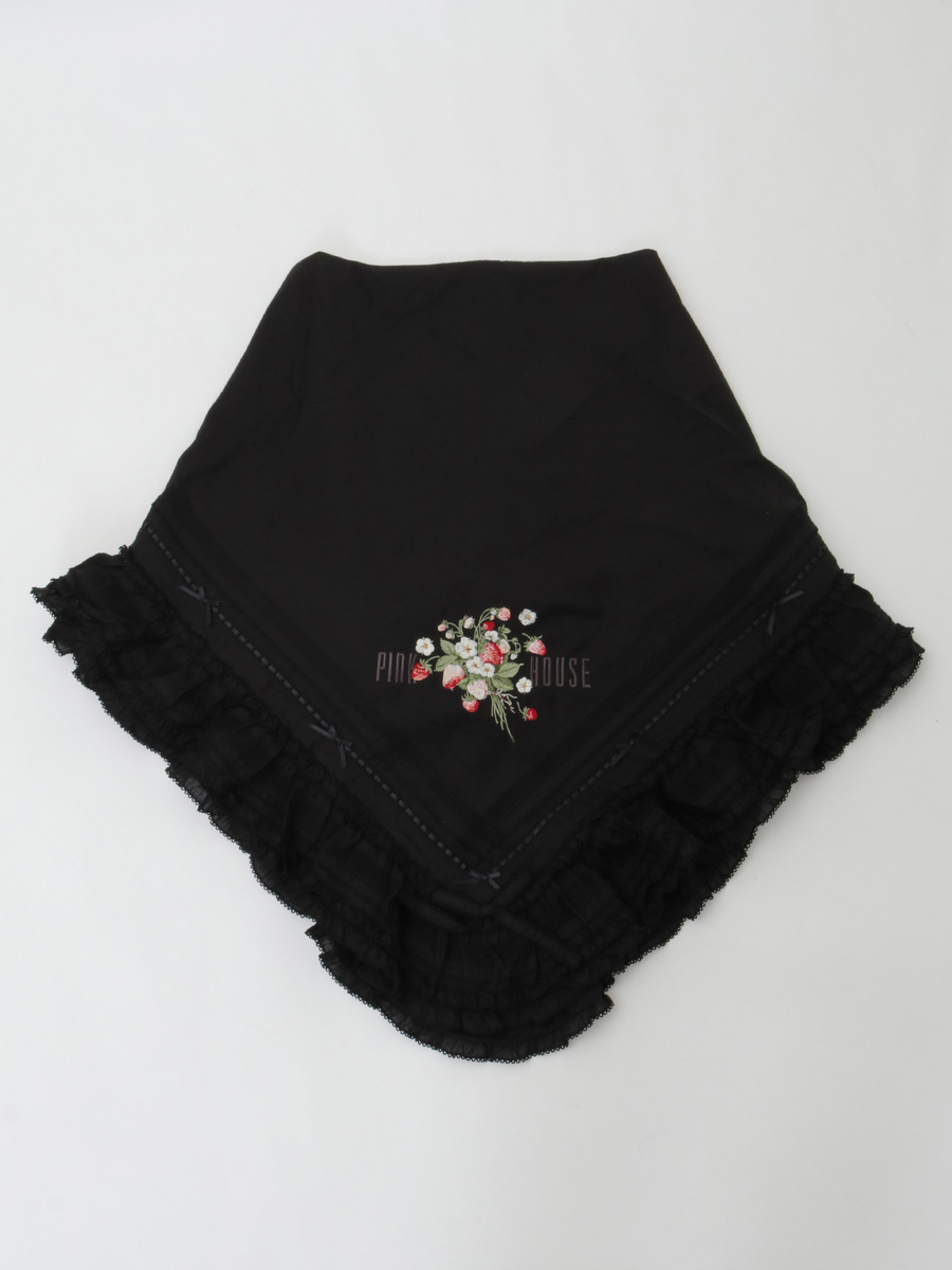 苺ブーケ刺繍入りローンストール 詳細画像 クロ 1