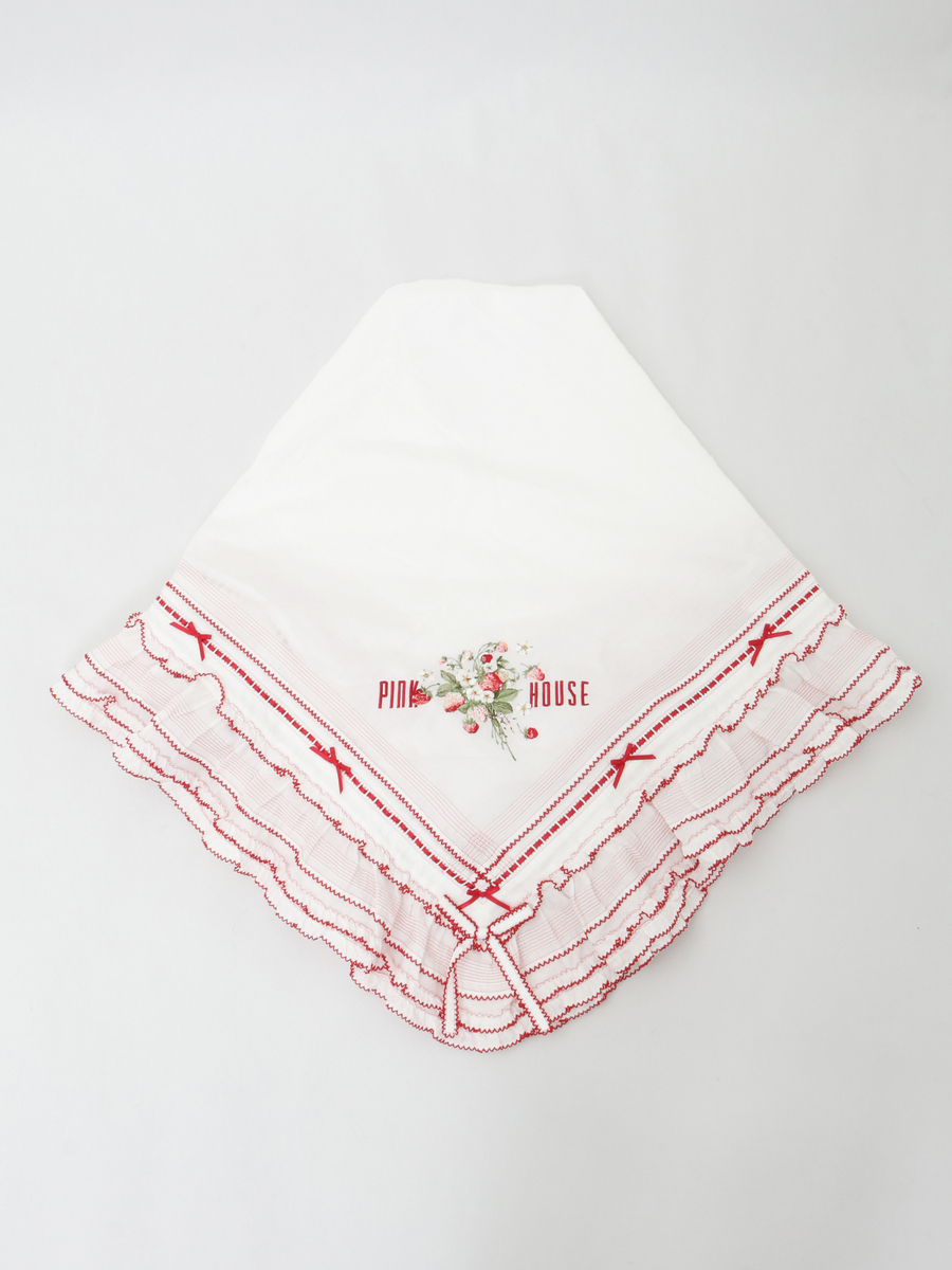 苺ブーケ刺繍入りローンストール 詳細画像 シロ&times;アカ 1