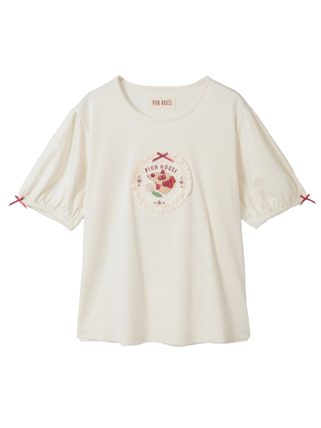 クレープリー刺繍アップリケ付きカットソー