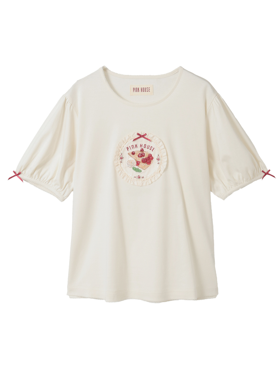 クレープリー刺繍アップリケ付きカットソー 詳細画像 バニラ 1