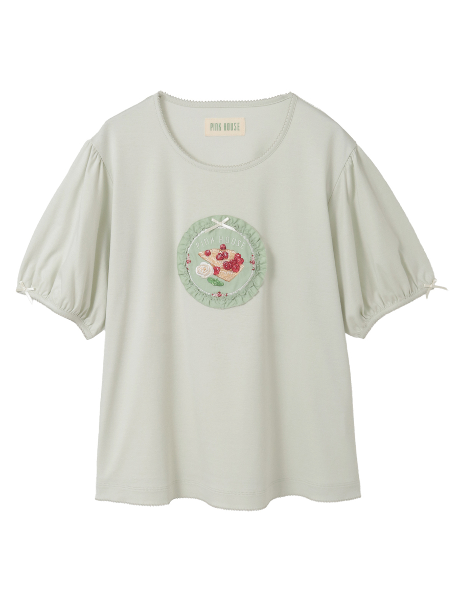 クレープリー刺繍アップリケ付きカットソー 詳細画像 ミント 1