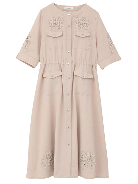 透かしコード刺繍ワンピース