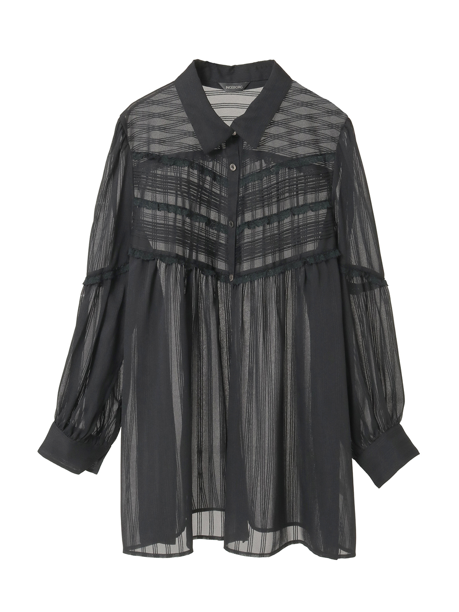 シルキーストライプシャツブラウス 詳細画像 クロ 1