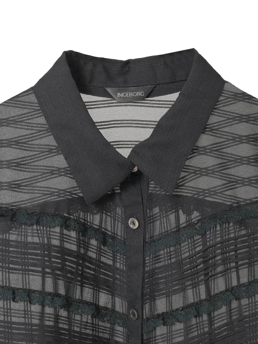 シルキーストライプシャツブラウス 詳細画像 クロ 3