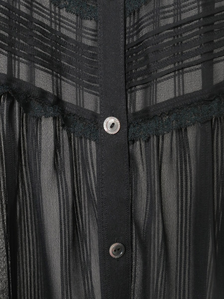 シルキーストライプシャツブラウス 詳細画像 クロ 7