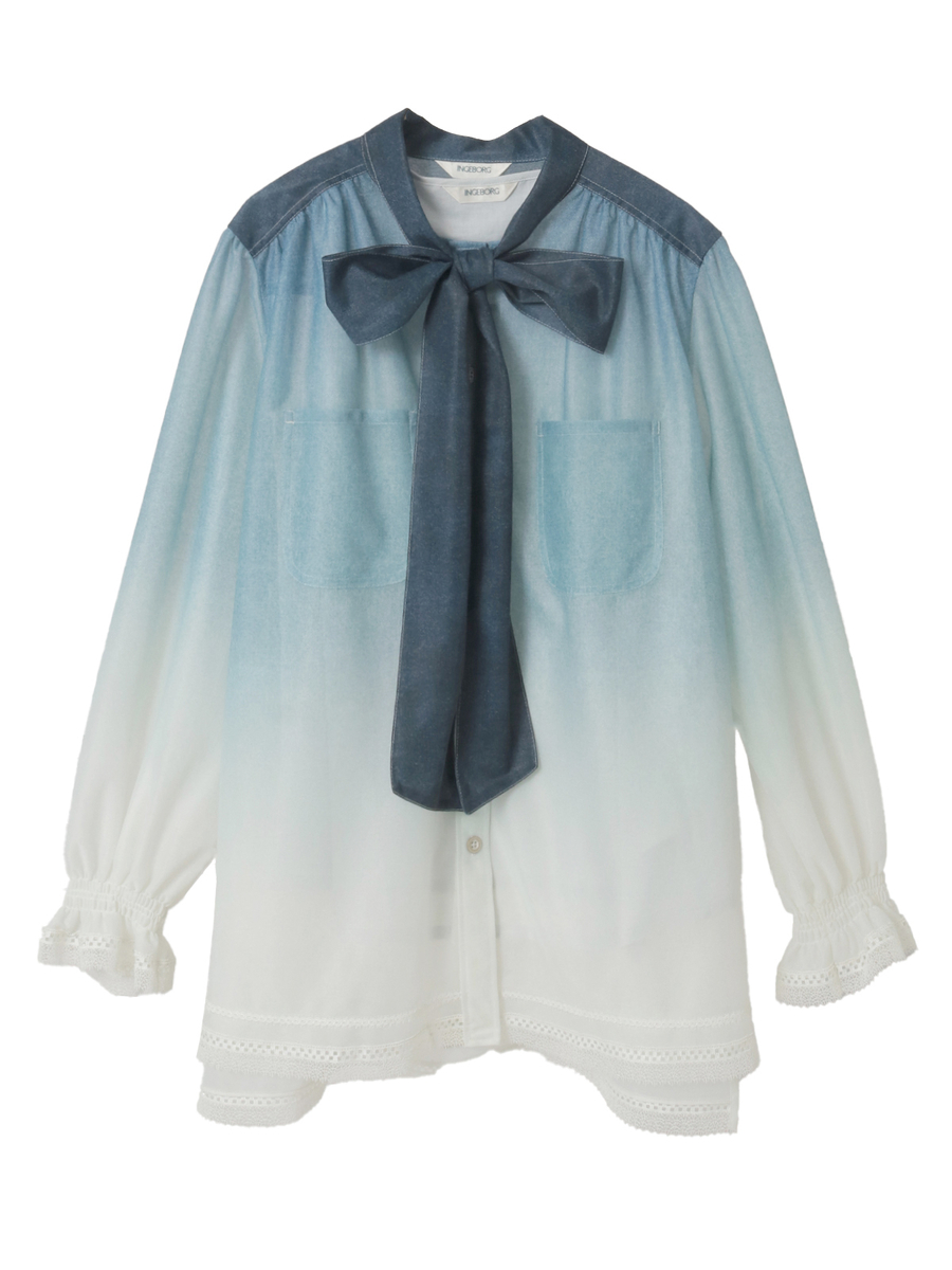 グラデーションデニムpt.リボンタイブラウス 詳細画像 ブルー 1