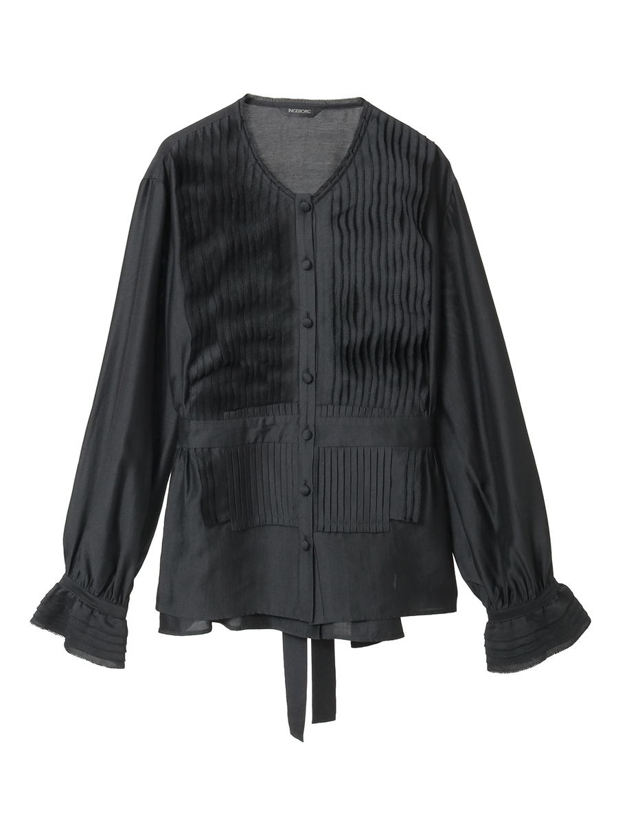 シルキーポプリンピコフリルブラウス 詳細画像 クロ 1