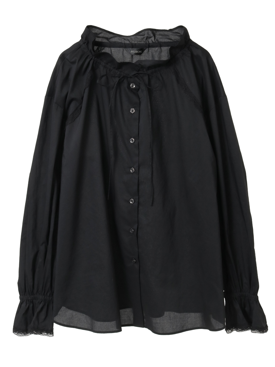 【INGEBORG Blanche (インゲボルグ ブランシェ)】タイプライターギャザーブラウス 詳細画像 クロ 1