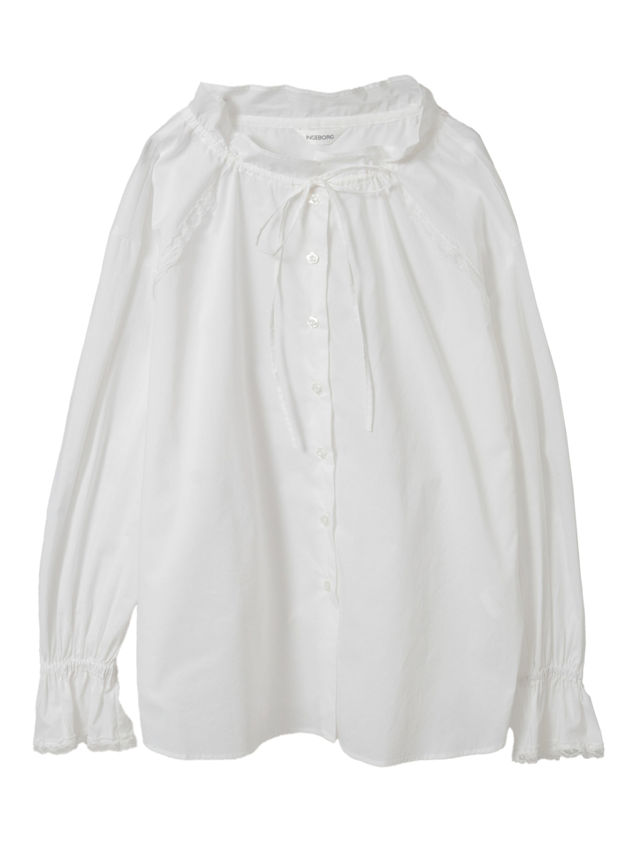 【INGEBORG Blanche (インゲボルグ ブランシェ)】タイプライターギャザーブラウス 詳細画像 シロ 1