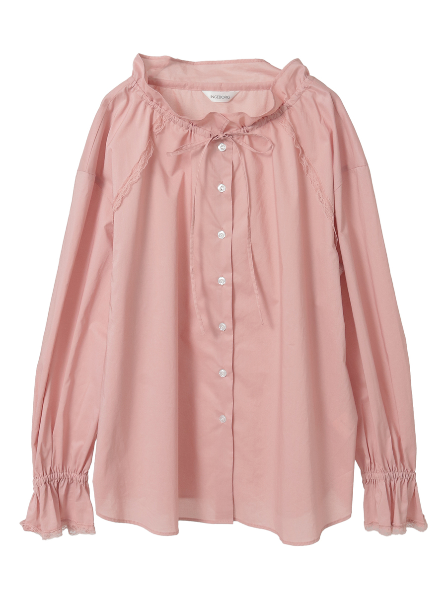 【INGEBORG Blanche (インゲボルグ ブランシェ)】タイプライターギャザーブラウス 詳細画像 ピンク 1