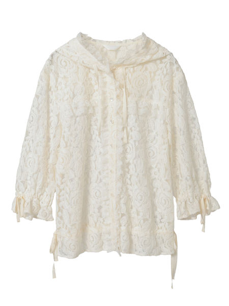 フラワーレースフード付きブラウス