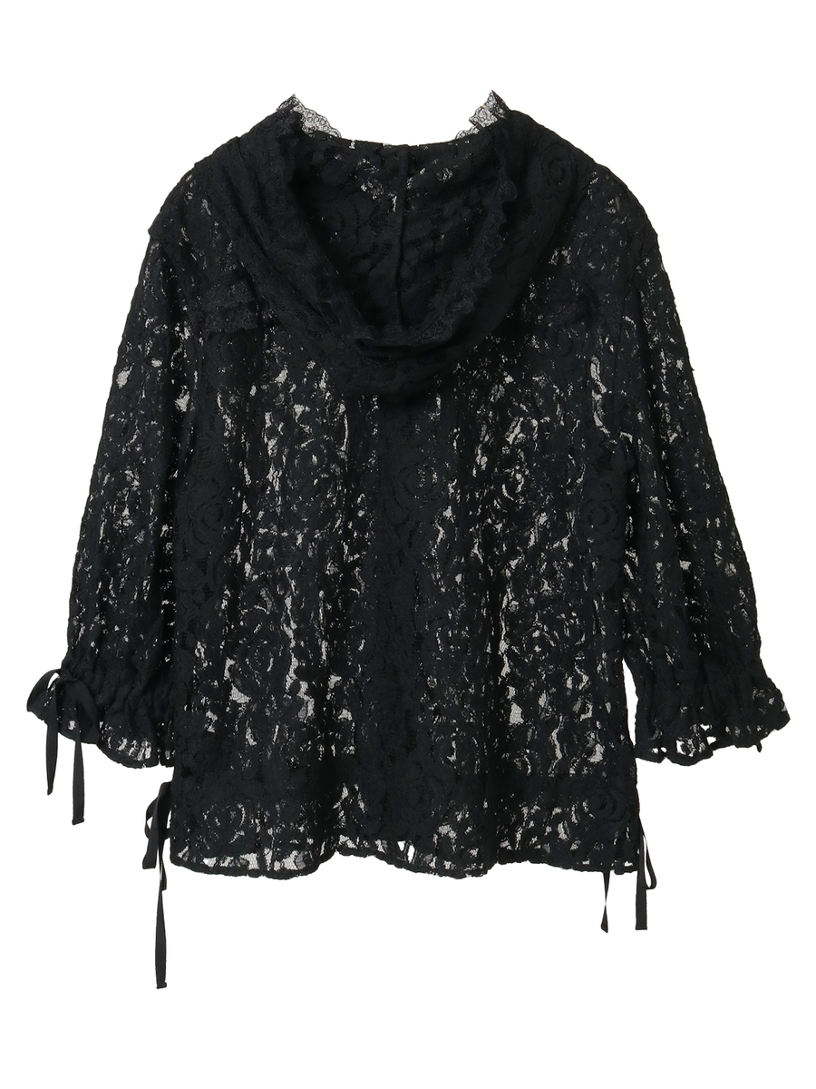 フラワーレースフード付きブラウス 詳細画像 クロ 2