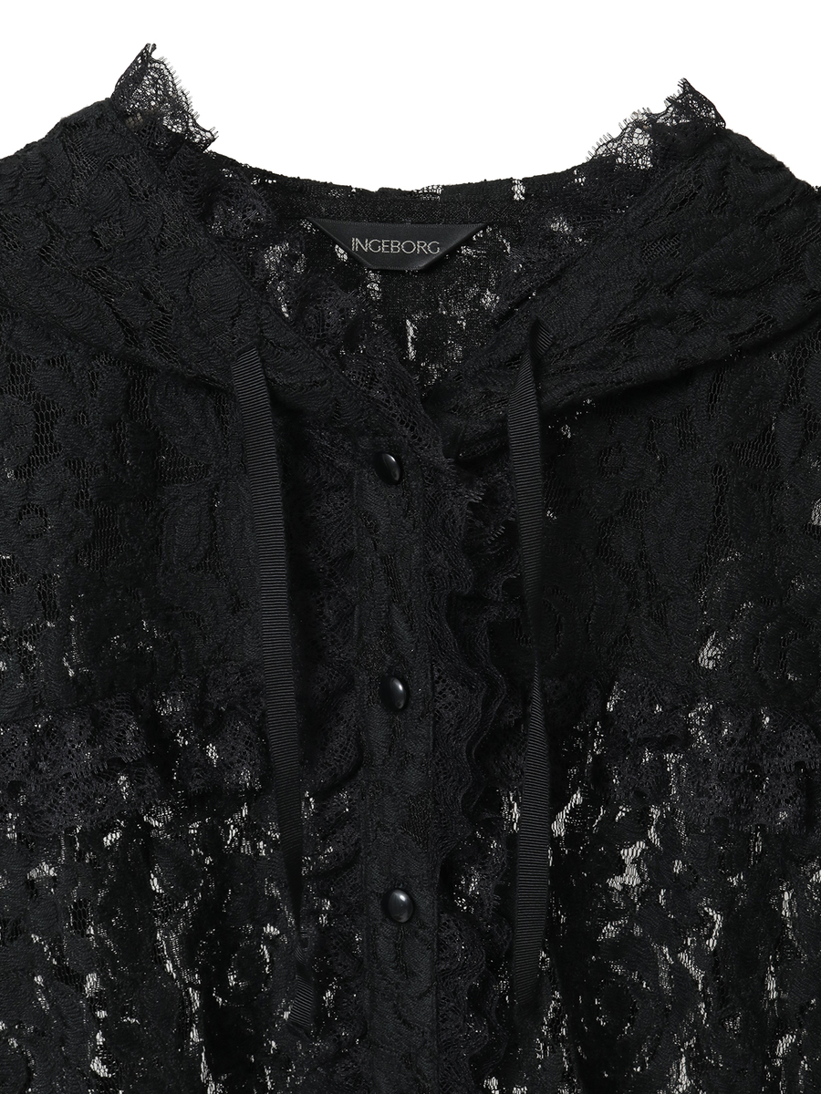 フラワーレースフード付きブラウス 詳細画像 クロ 3