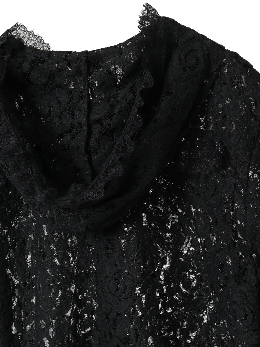 フラワーレースフード付きブラウス 詳細画像 クロ 4