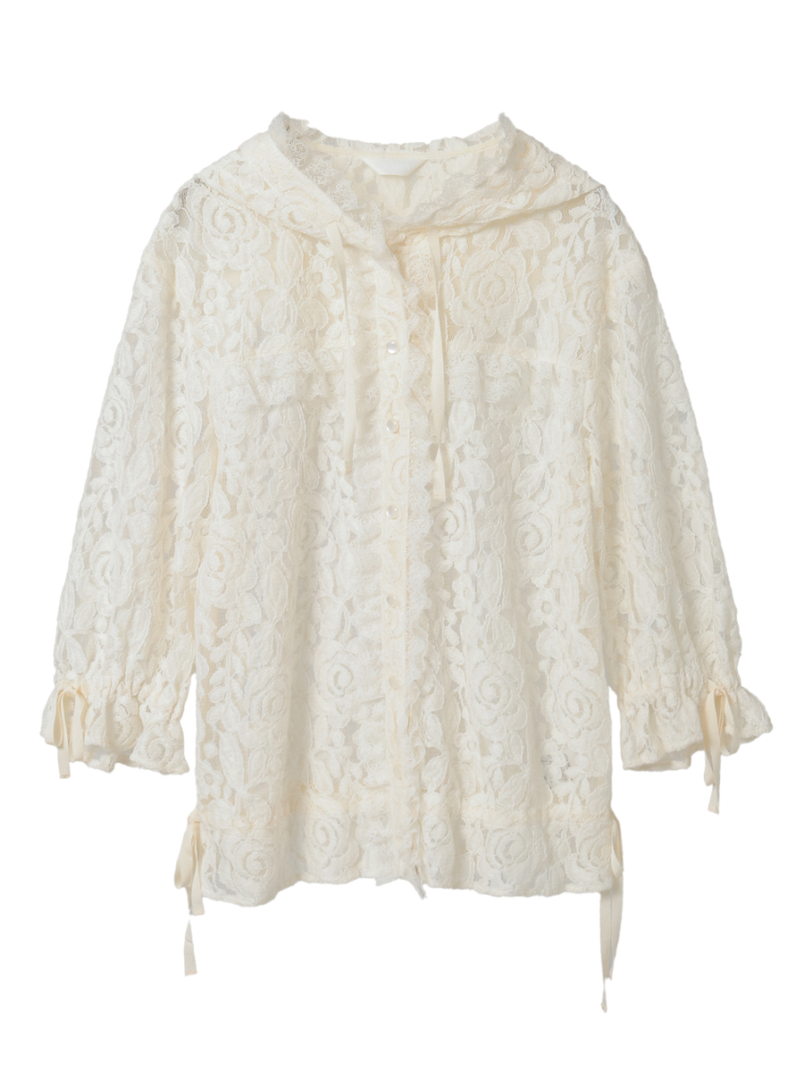 フラワーレースフード付きブラウス 詳細画像 キナリ 1