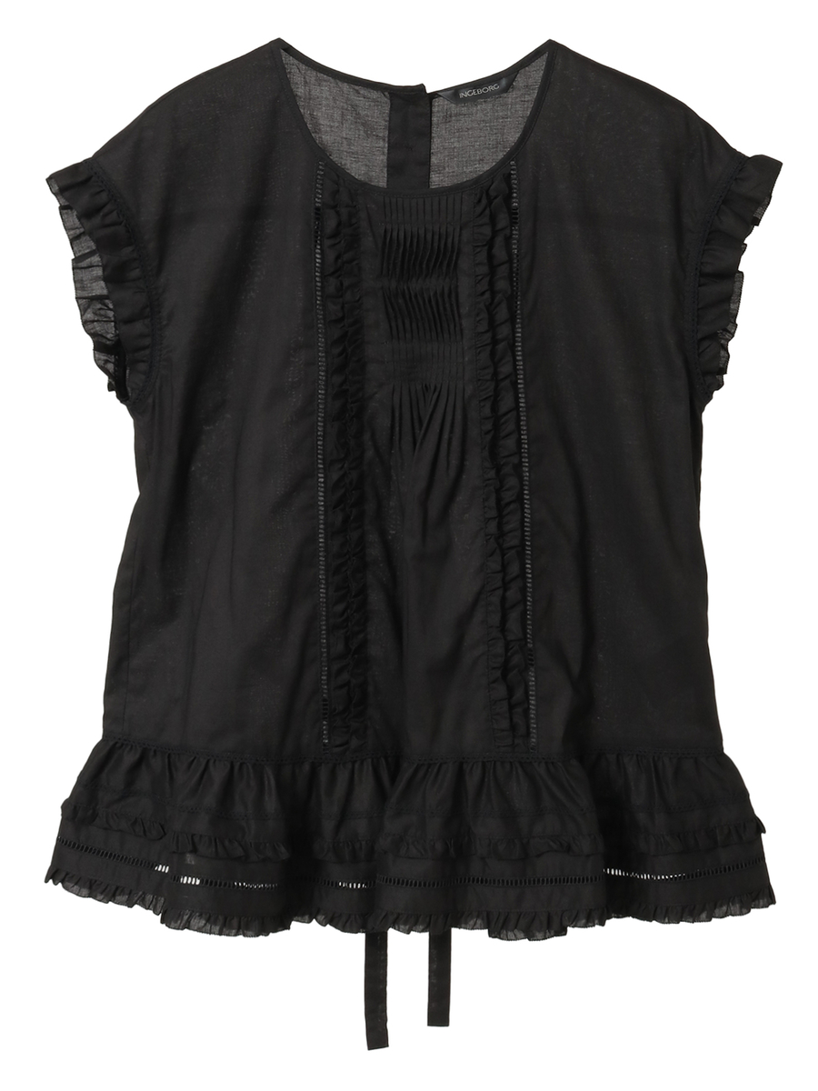 【INGEBORG Blanche (インゲボルグ ブランシェ)】フレンチスリーブブラウス 詳細画像 クロ 1