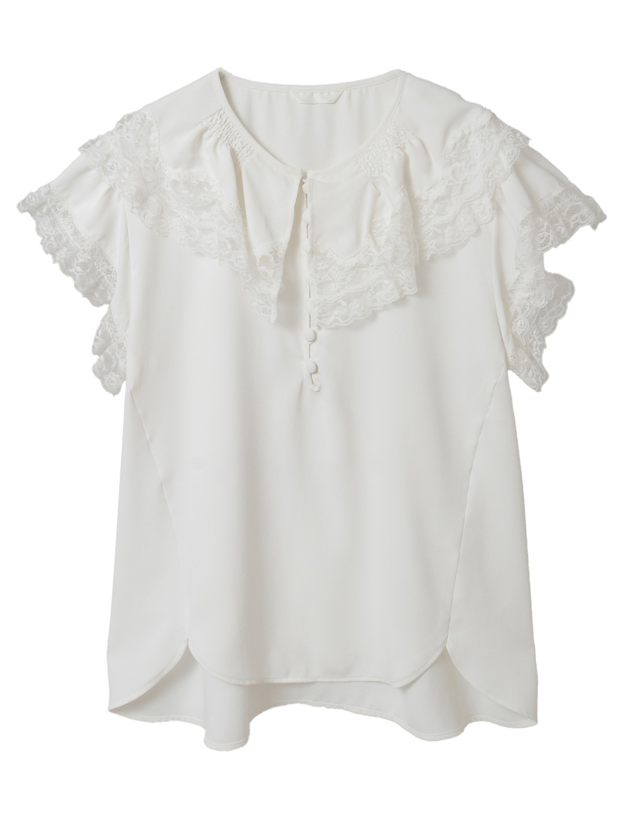 【INGEBORG Blanche (インゲボルグ ブランシェ)】フレアーカラーブラウス 詳細画像 シロ 1