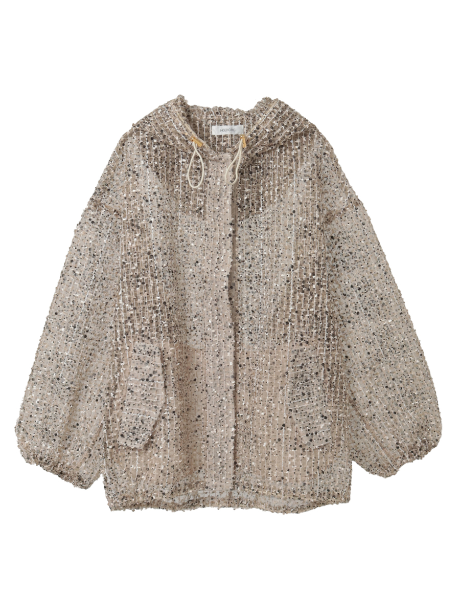 フロッキードットpt.チェックチュールフーディジャケット 詳細画像 クロ 1