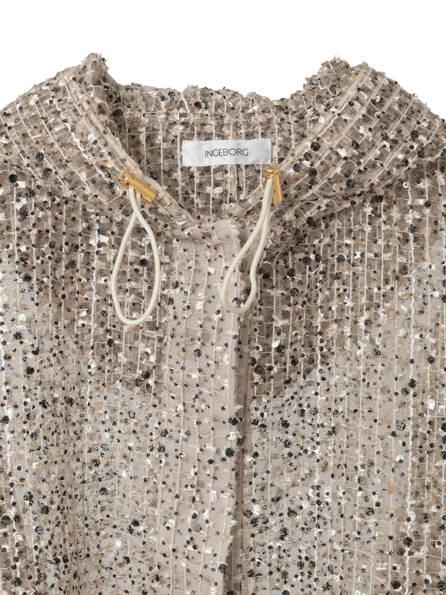 フロッキードットpt.チェックチュールフーディジャケット 詳細画像 クロ 3