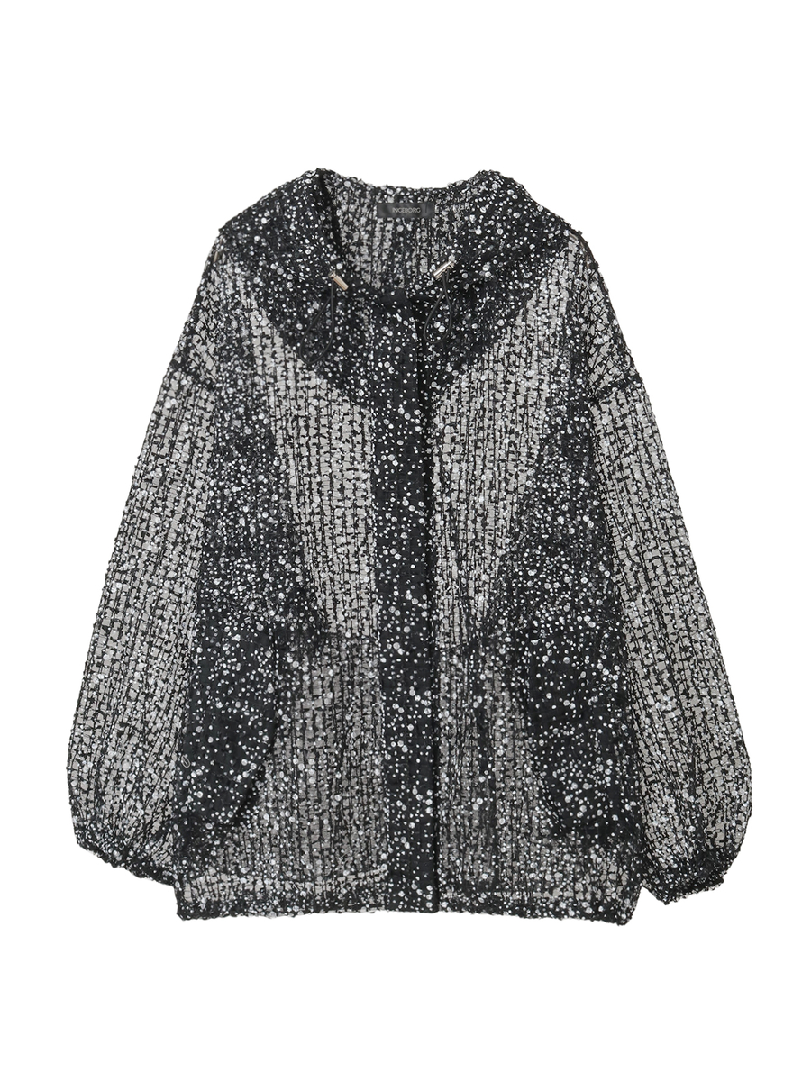 フロッキードットpt.チェックチュールフーディジャケット 詳細画像 クロ 1