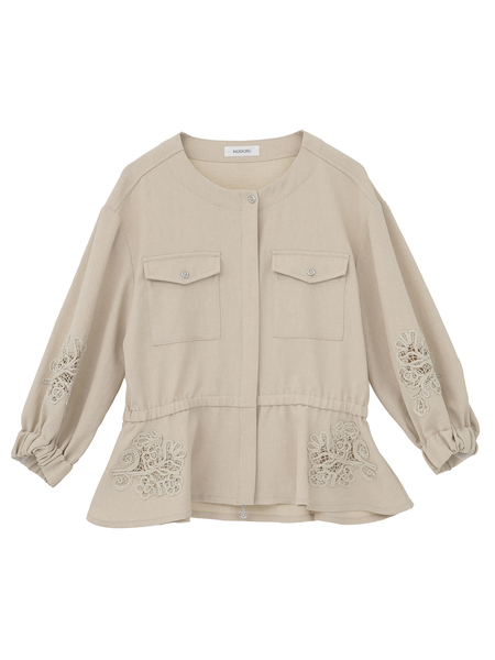 透かしコード刺繍ノーカラージャケット