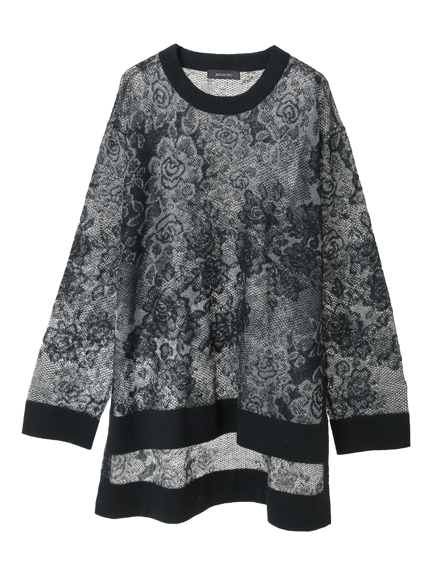 バラ柄レース編みニット 詳細画像 クロ 1