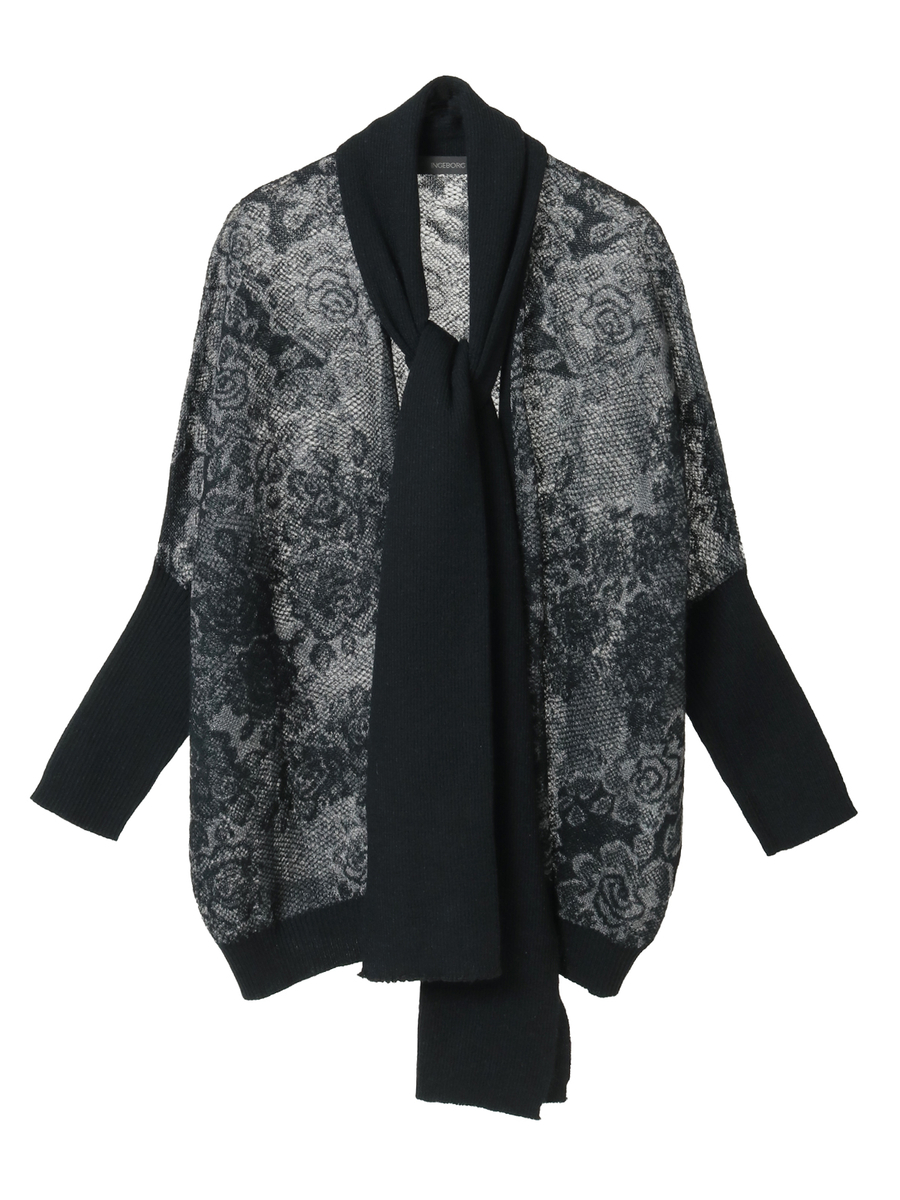 バラ柄レース編みニットボレロ 詳細画像 クロ 1