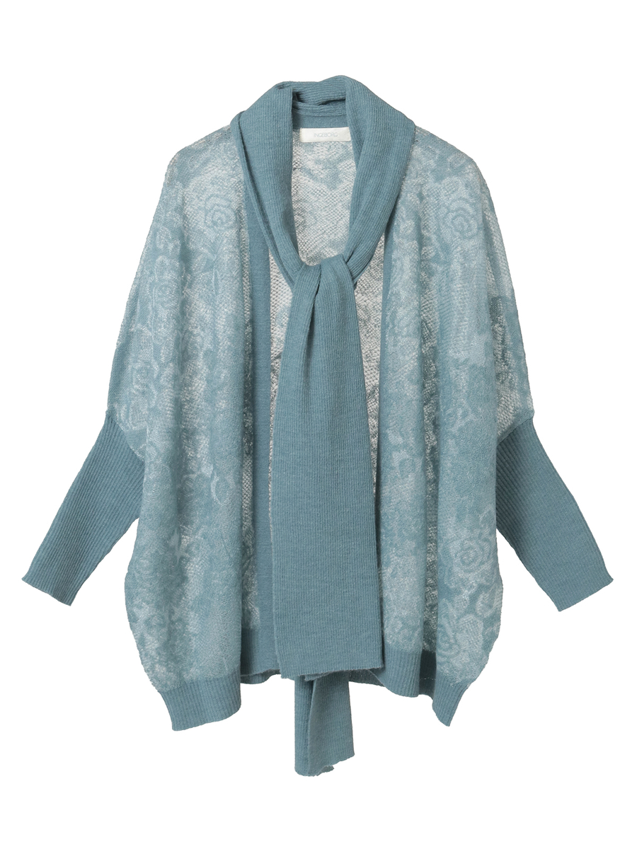 バラ柄レース編みニットボレロ 詳細画像 ブルー 1