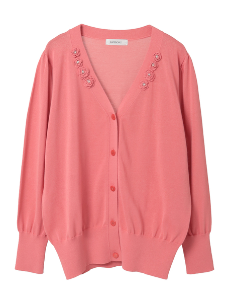 フラワーモチーフ付きニットカーディガン