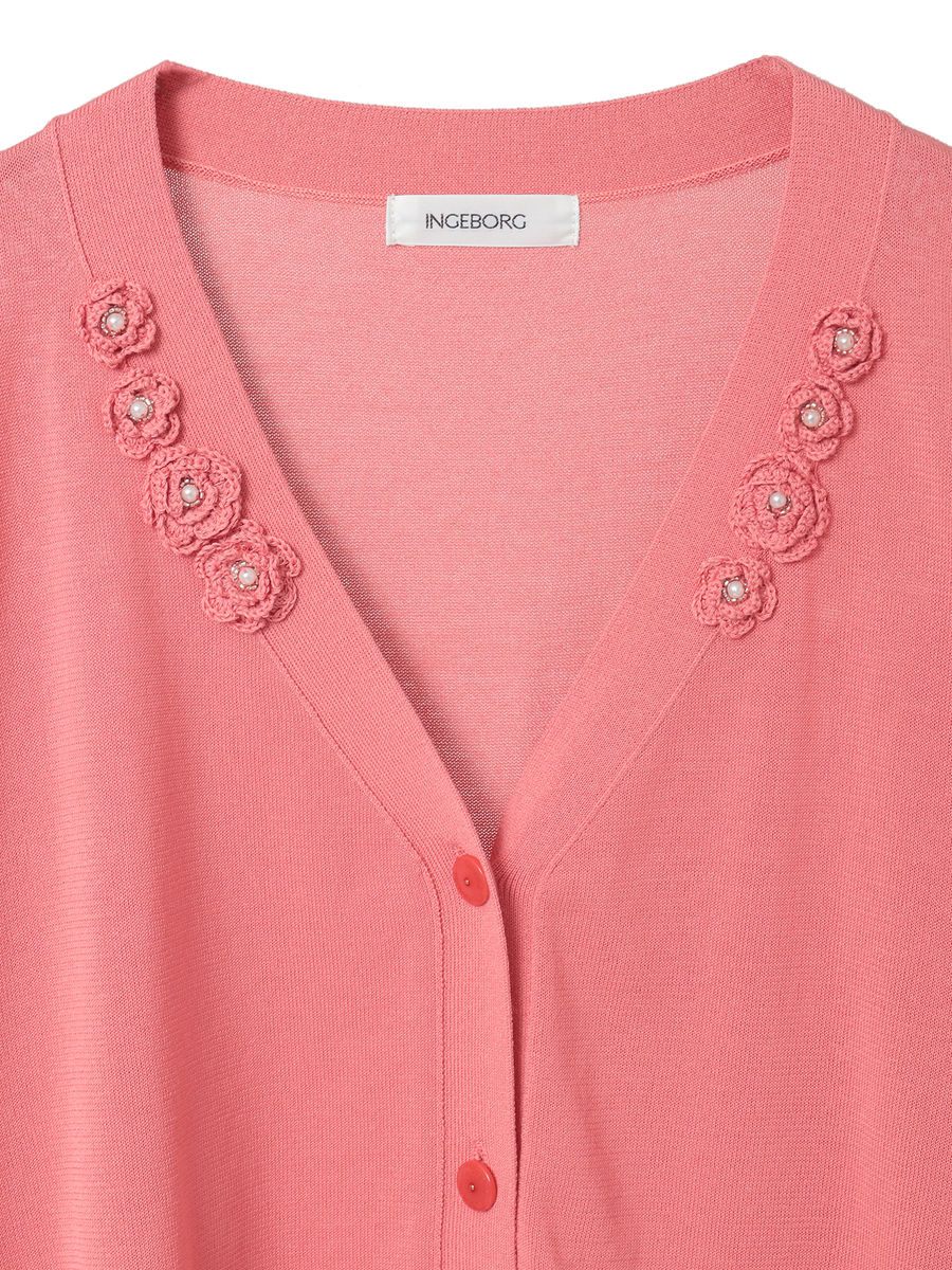 フラワーモチーフ付きニットカーディガン 詳細画像 パープル 3