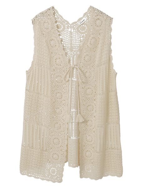 透かし編みパッチワークニットジレ