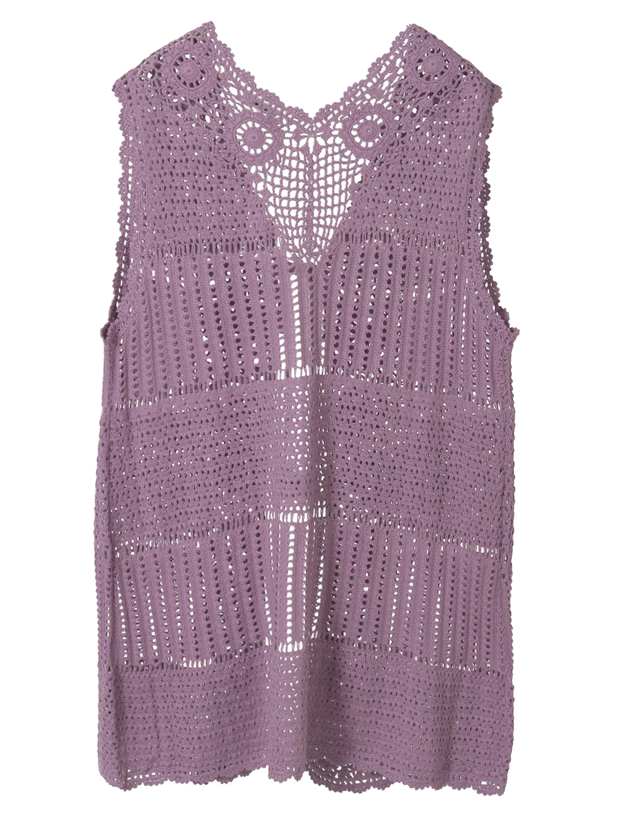 透かし編みパッチワークニットジレ 詳細画像 グリーン 2