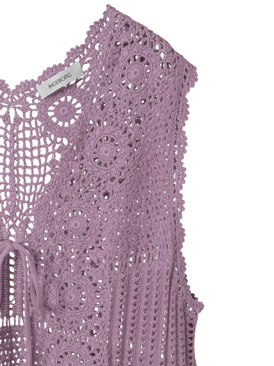 透かし編みパッチワークニットジレ 詳細画像 グリーン 4