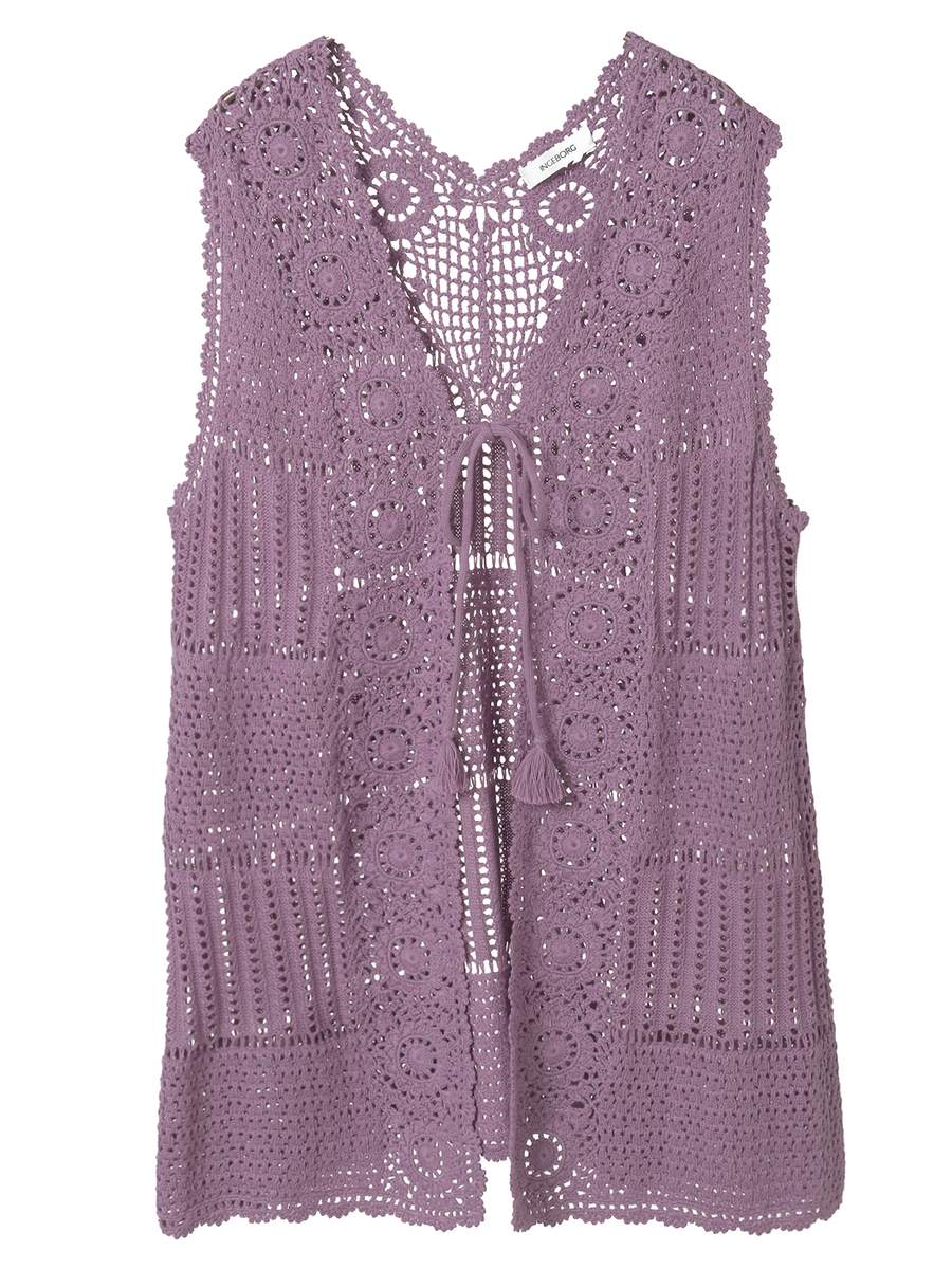 透かし編みパッチワークニットジレ 詳細画像 パープル 1