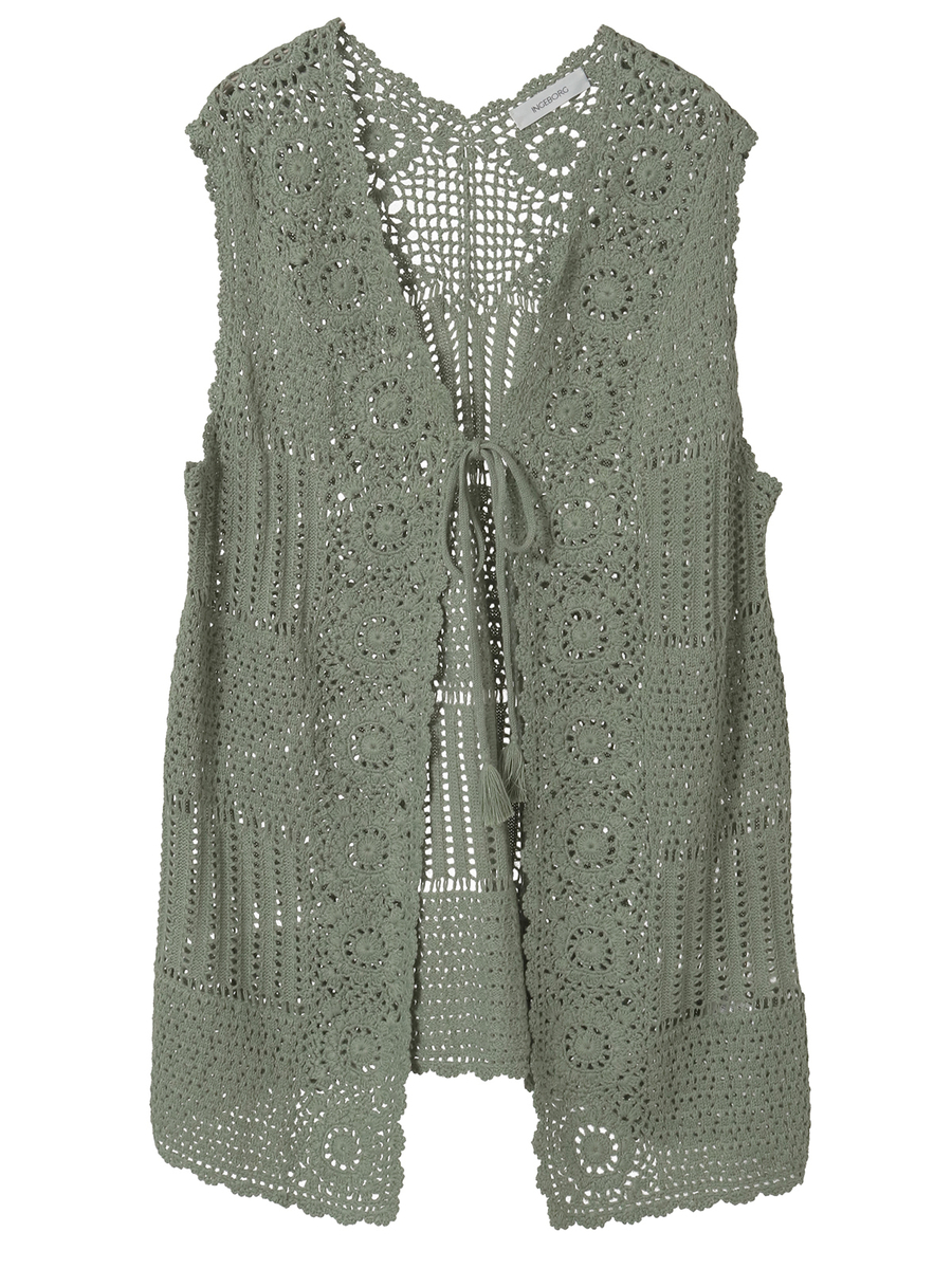 透かし編みパッチワークニットジレ 詳細画像 グリーン 1