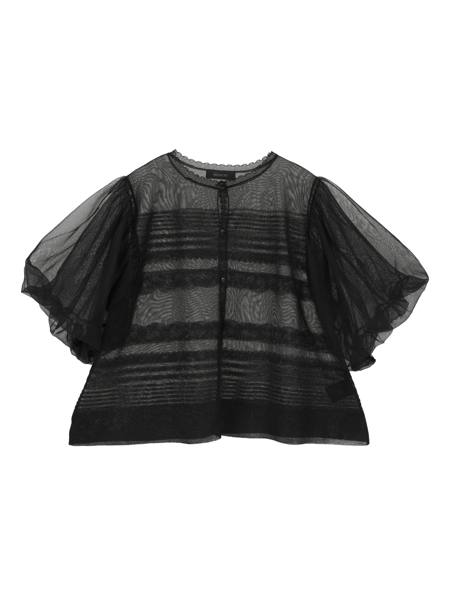 ボリュームスリーブニットカーディガン 詳細画像 クロ 1