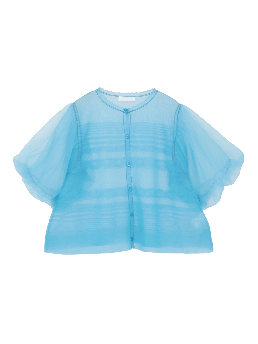 ボリュームスリーブニットカーディガン 詳細画像 ブルー 1