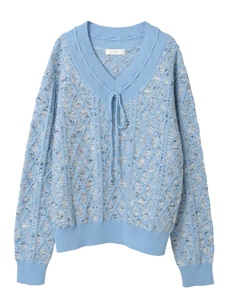 アラン編みVネックセーター