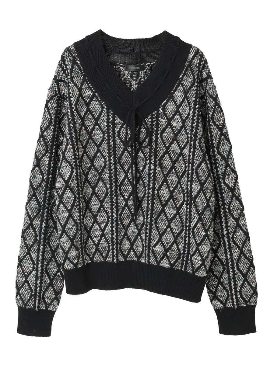 アラン編みVネックセーター 詳細画像 キナリ 1