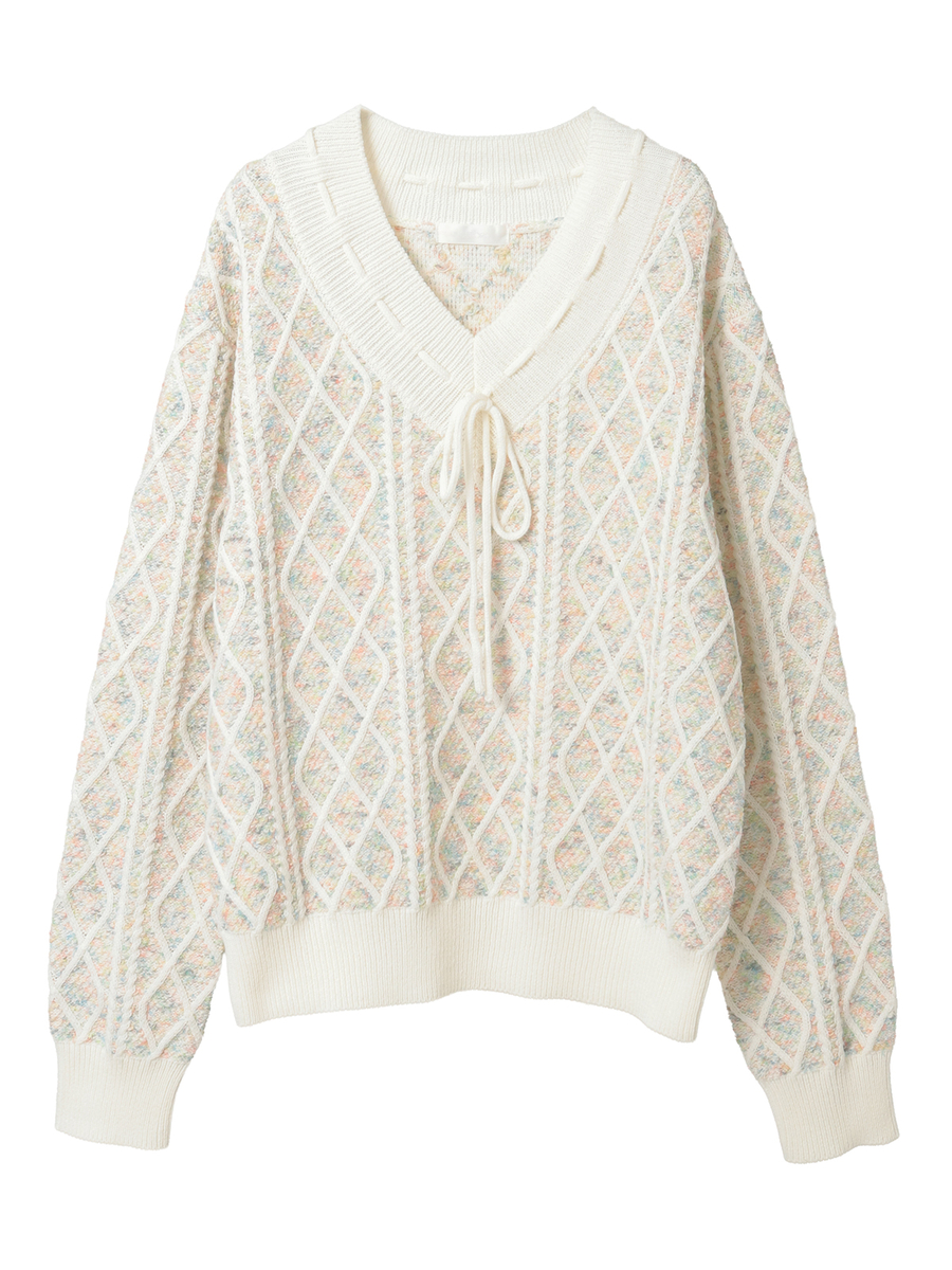 アラン編みVネックセーター 詳細画像 キナリ 1