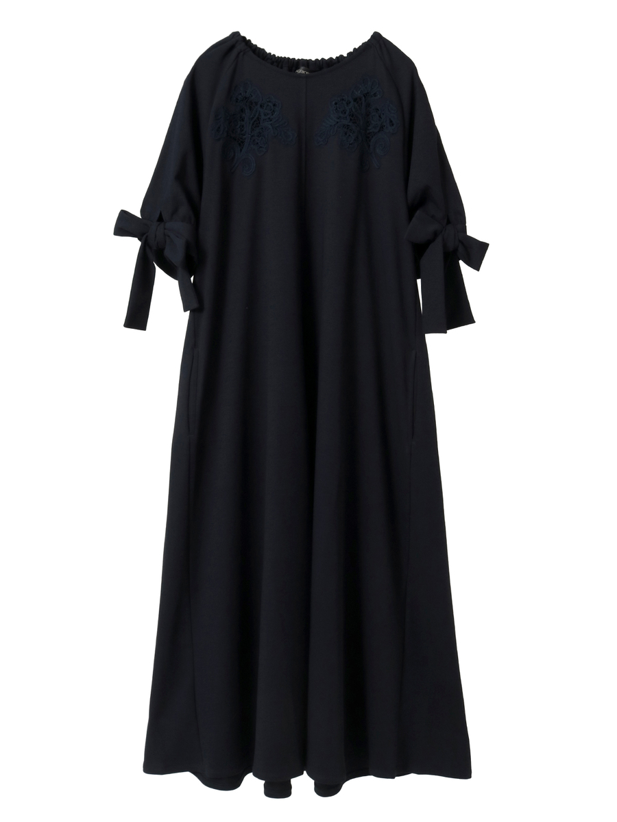 透かしコード刺繍カットソーワンピース 詳細画像 ネイビー 1