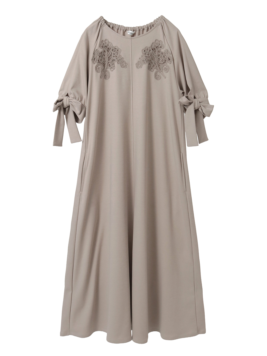 透かしコード刺繍カットソーワンピース 詳細画像 グレージュ 1