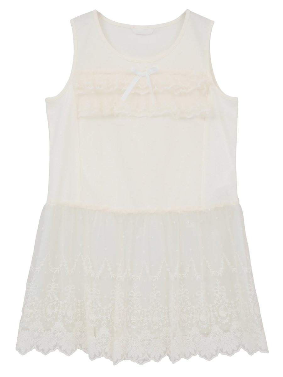 オリジナルローズチュール使いカットソーチュニック 詳細画像 シロ 1