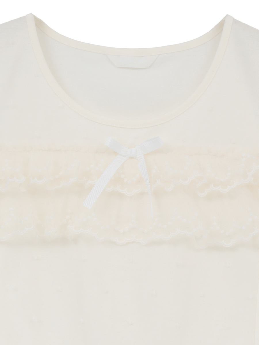 オリジナルローズチュール使いカットソーチュニック 詳細画像 シロ 3