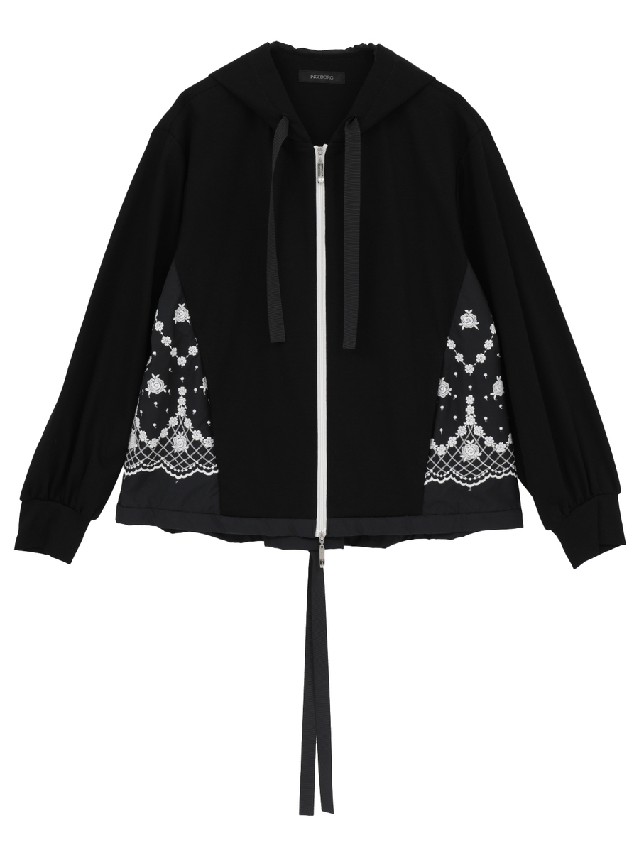 ローズ刺繍使いカットソーパーカー 詳細画像 クロ 1