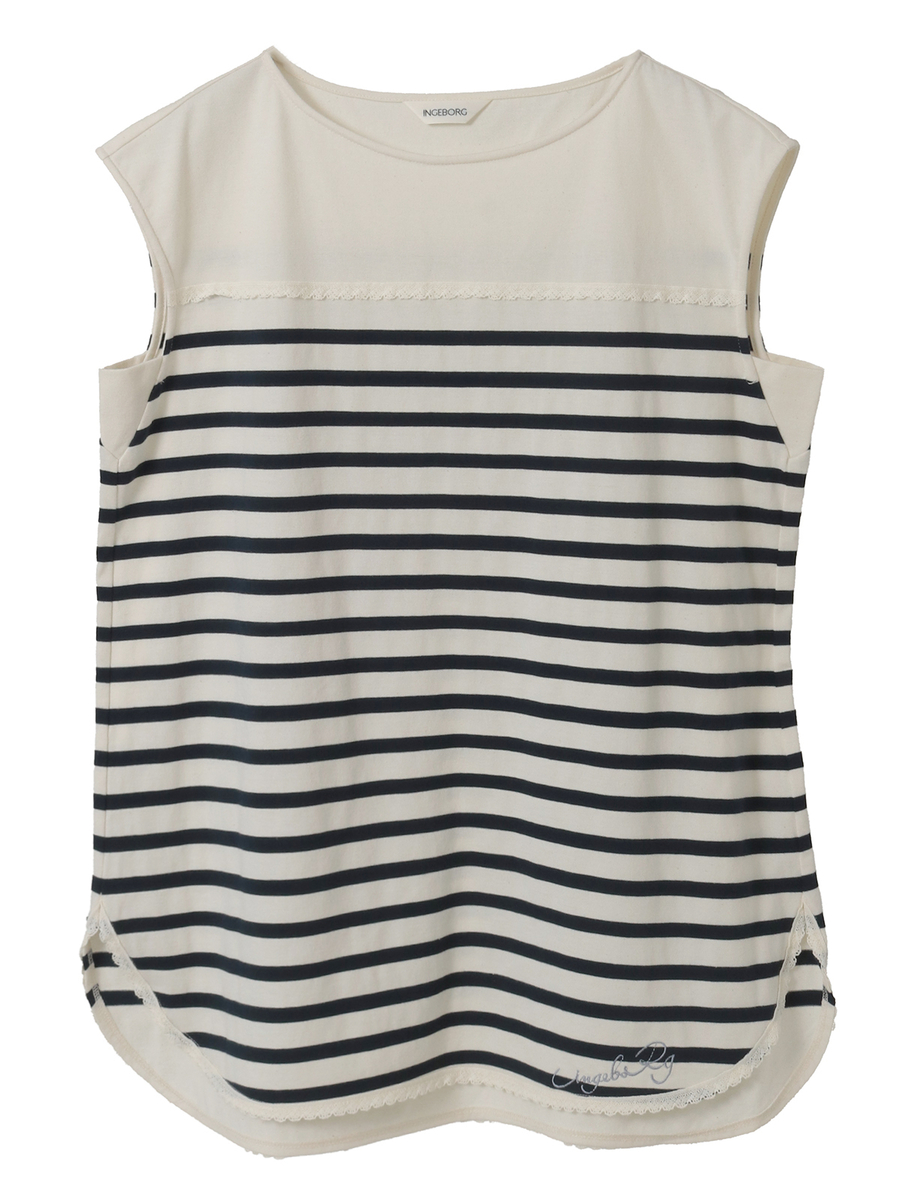 フレンチスリーブボーダーカットソー 詳細画像 シロ&times;ネイビー 1