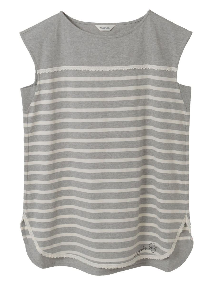 フレンチスリーブボーダーカットソー 詳細画像 グレー&times;シロ 1