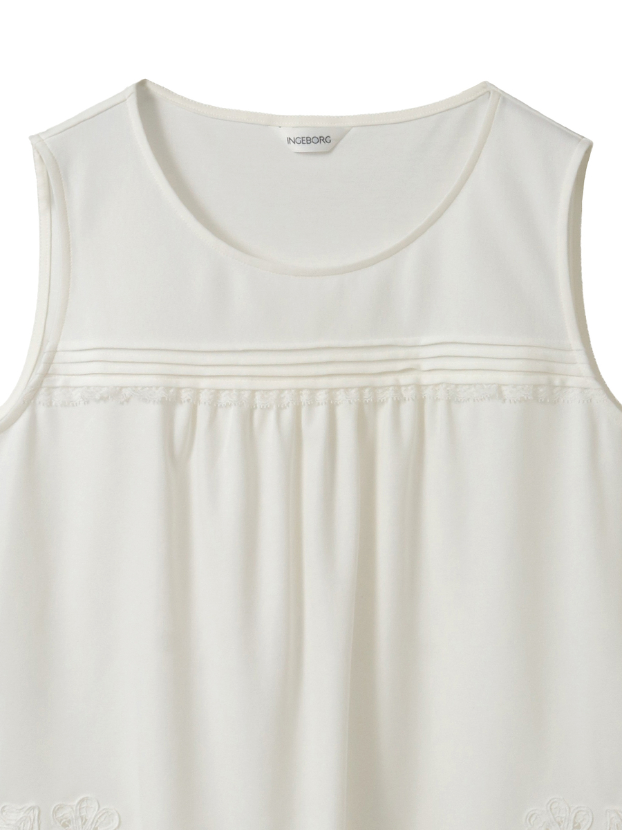 透かしコード刺繍ノースリーブカットソー 詳細画像 シロ 3