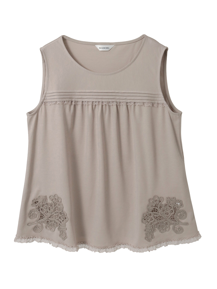 透かしコード刺繍ノースリーブカットソー 詳細画像 グレージュ 1