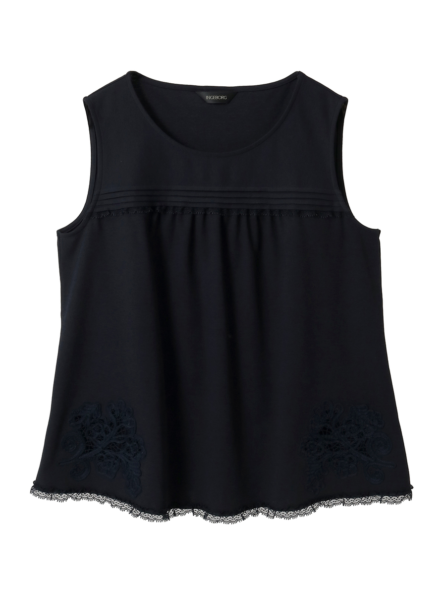 透かしコード刺繍ノースリーブカットソー 詳細画像 ネイビー 1